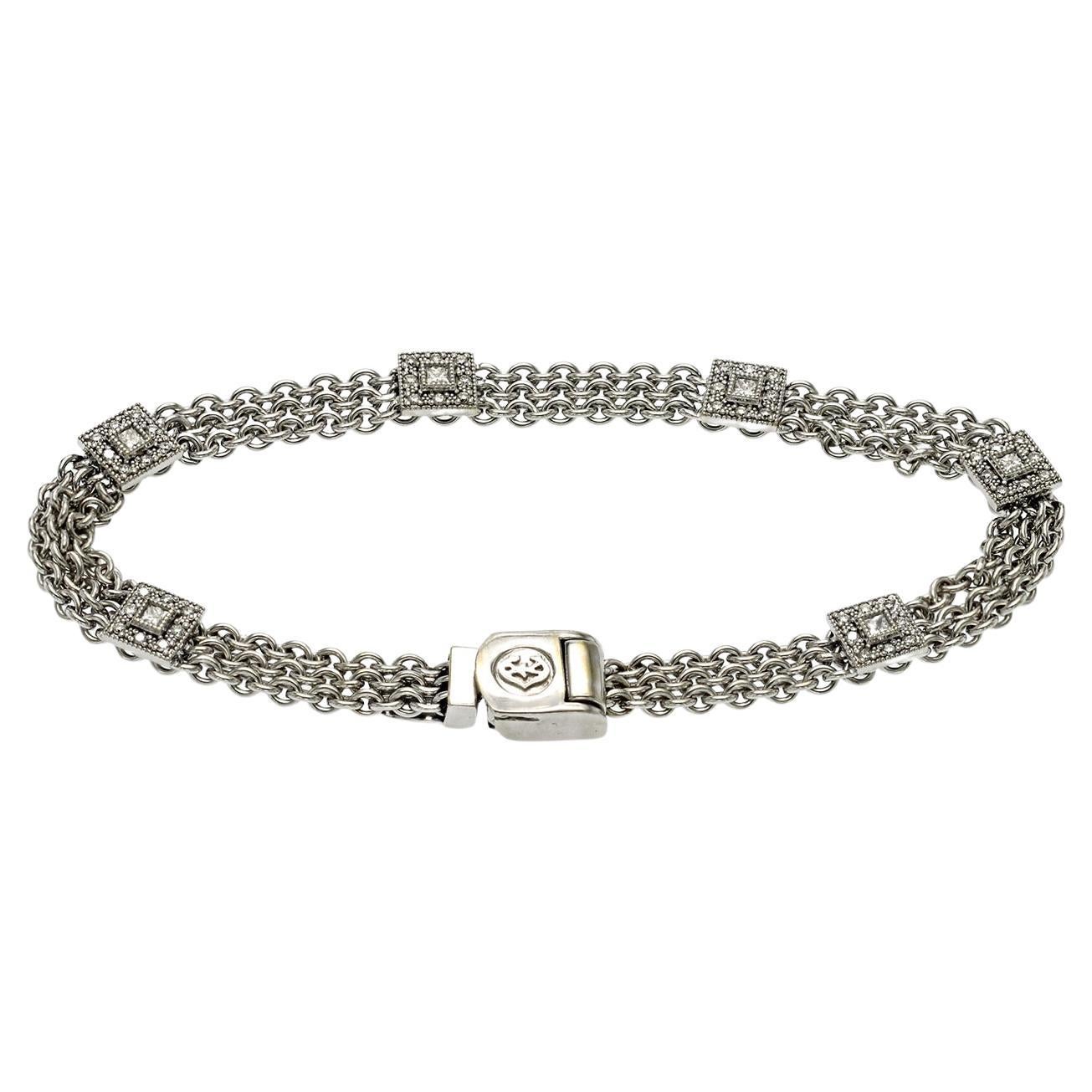 Authentic Philippe Charriol 18K White Gold Diamond Flamme Chain Bracelet 6 3/4"