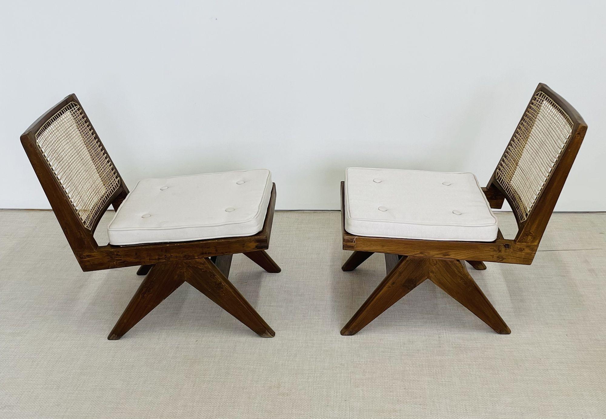 Indian Pierre Jeanneret Armless Easy Chairs, Lounge / Slipper, Mid-Century