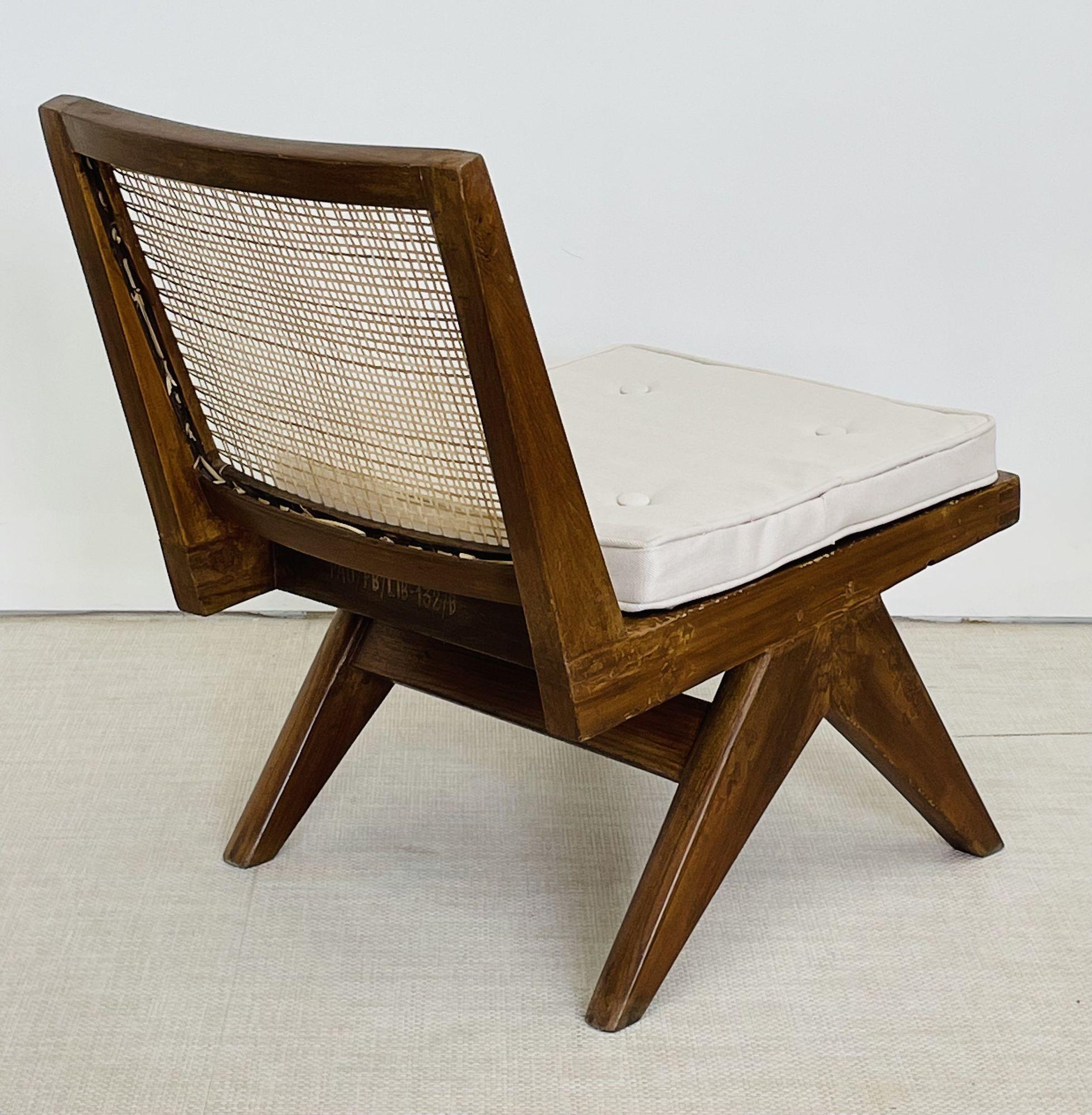 Cane Pierre Jeanneret Armless Easy Chairs, Lounge / Slipper, Mid-Century