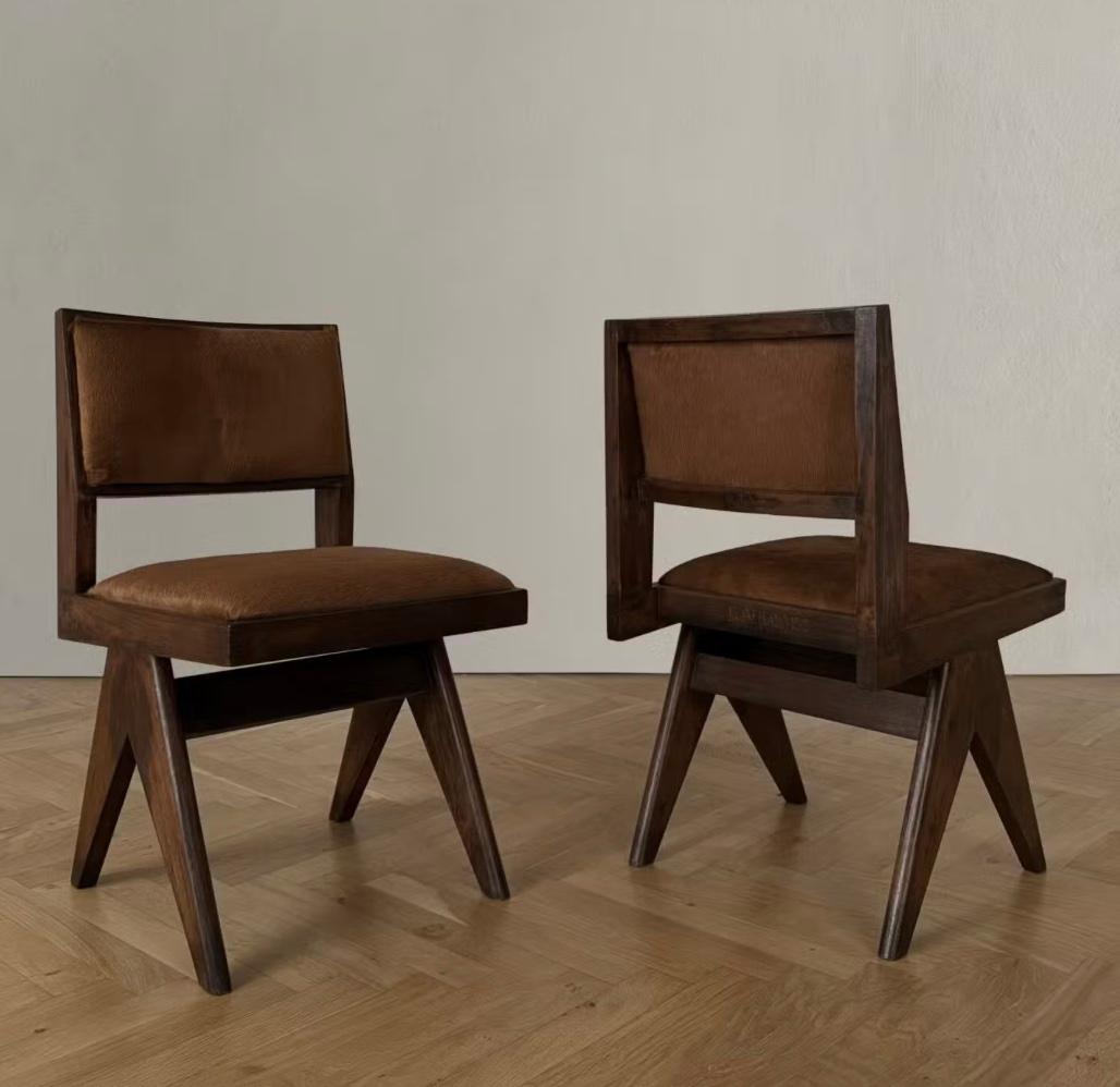 Leather Authentic Pierre Jeanneret Dining Chair PJ-SI-25-E, Set Available, 1950s For Sale