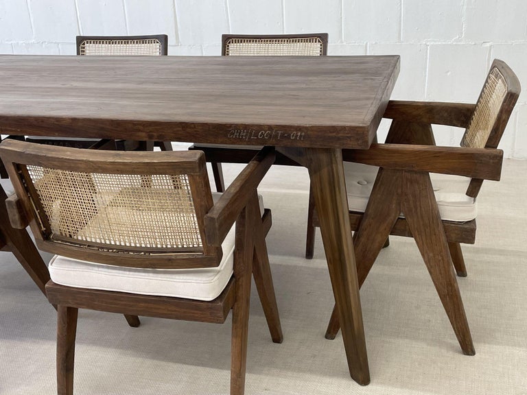 Cane Authentic Pierre Jeanneret Dining / Conference Table, Mid-Century Modern For Sale