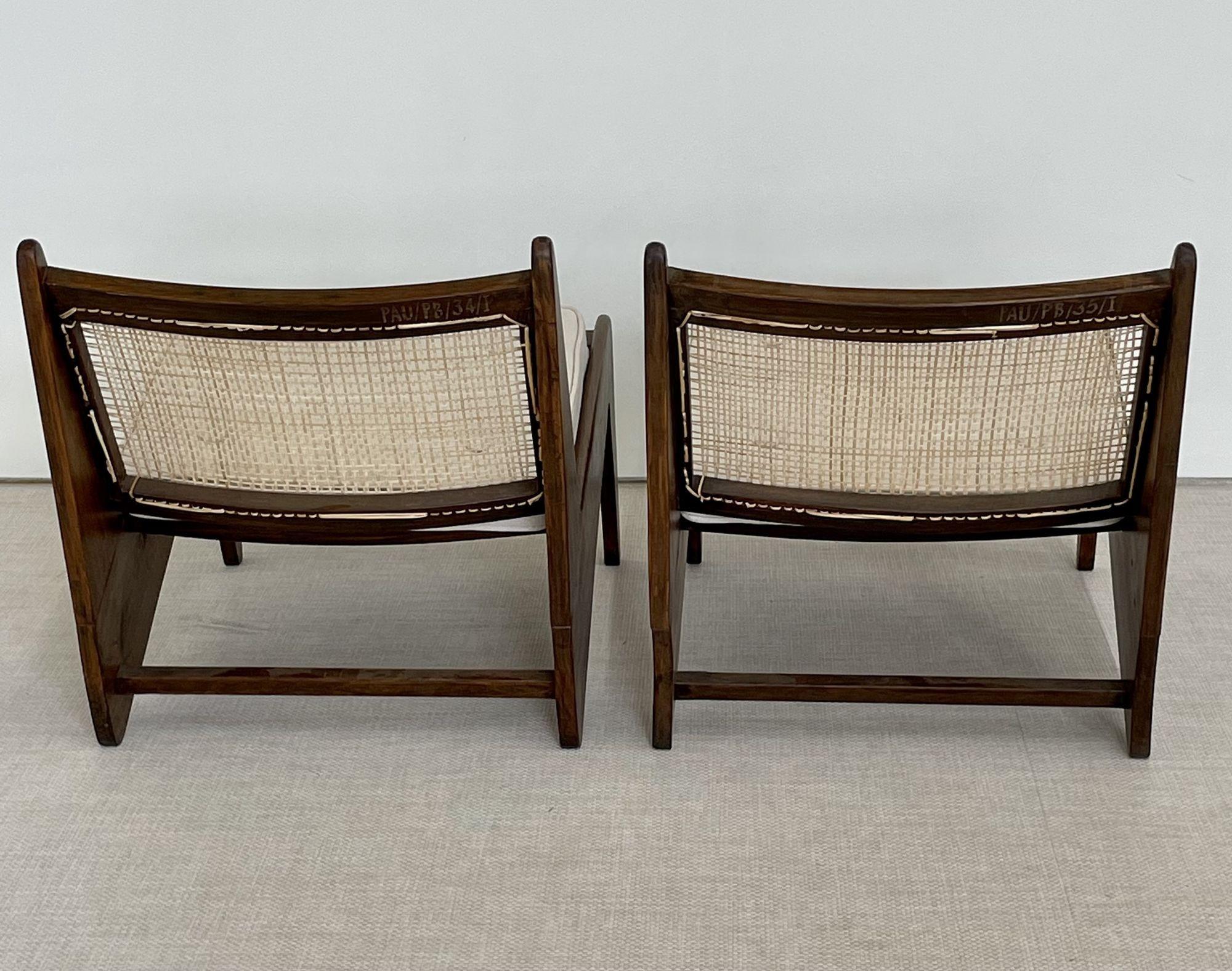 Pierre Jeanneret, French Mid-Century, Kangaroo Chairs, Teak, Cane, India, 1960s For Sale 4