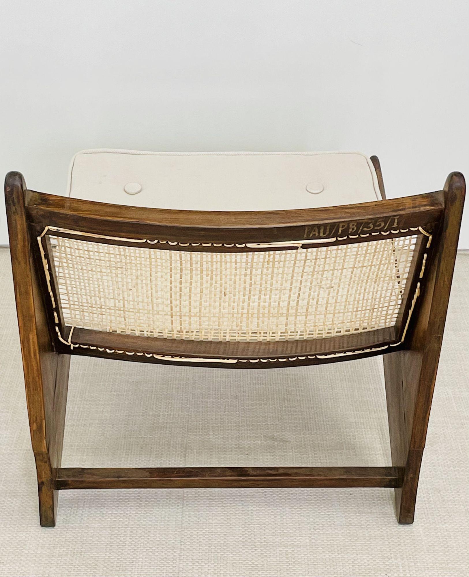 Pierre Jeanneret, French Mid-Century, Kangaroo Chairs, Teak, Cane, India, 1960s For Sale 5