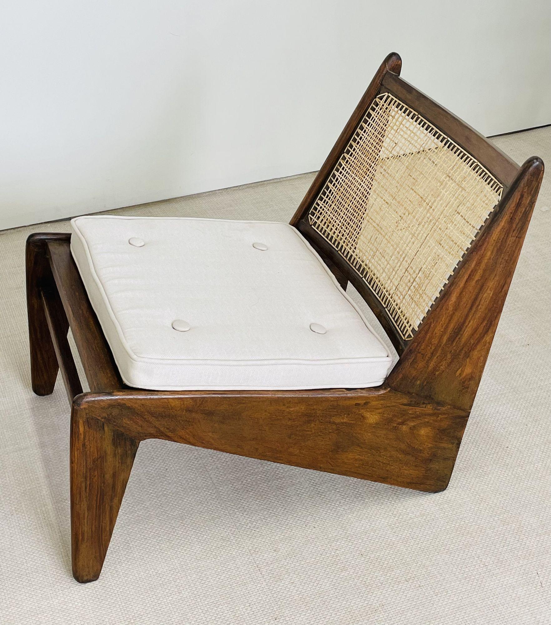 Mid-20th Century Pierre Jeanneret, French Mid-Century, Kangaroo Chairs, Teak, Cane, India, 1960s For Sale