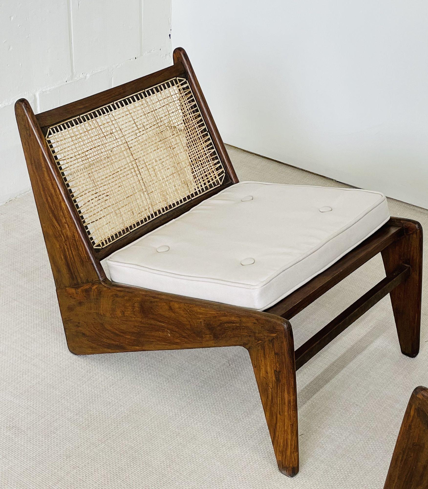 Pierre Jeanneret, French Mid-Century, Kangaroo Chairs, Teak, Cane, India, 1960s For Sale 1