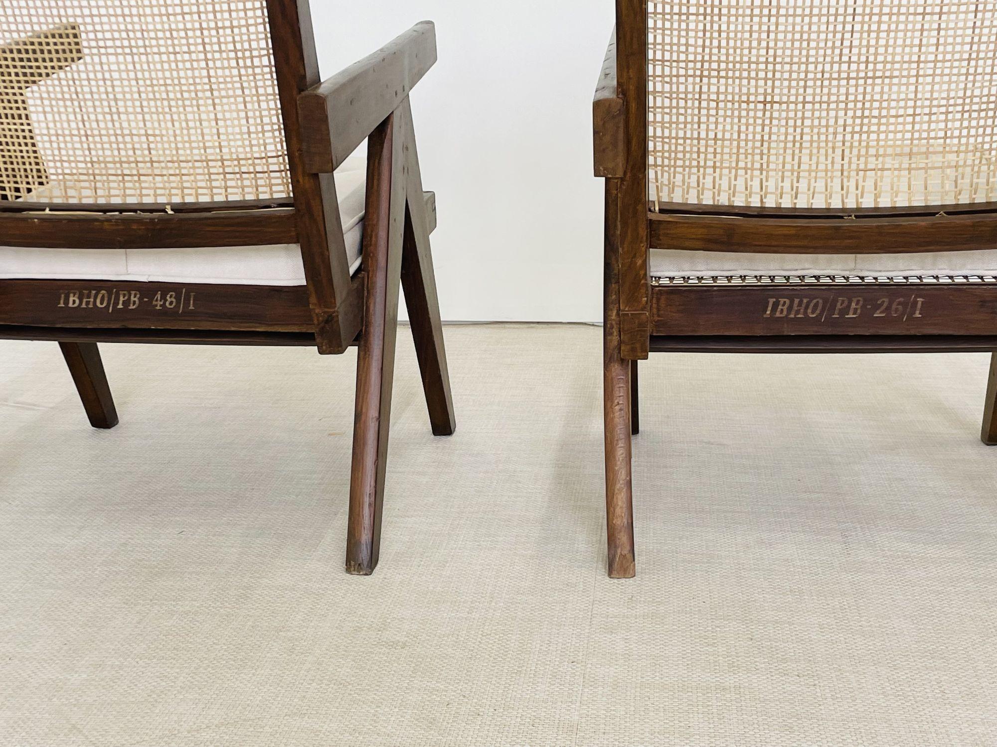 Pierre Jeanneret, French Mid-Century Modern, Lounge Chairs, Cane, Chandigarh 12