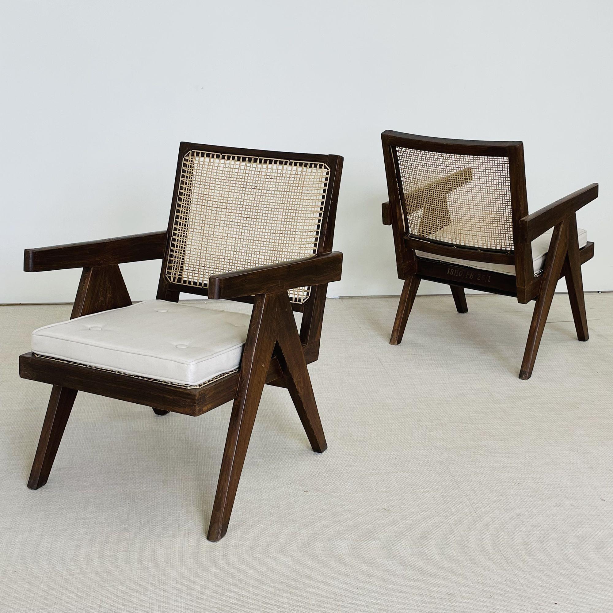 Indian Pierre Jeanneret, French Mid-Century Modern, Lounge Chairs, Cane, Chandigarh For Sale