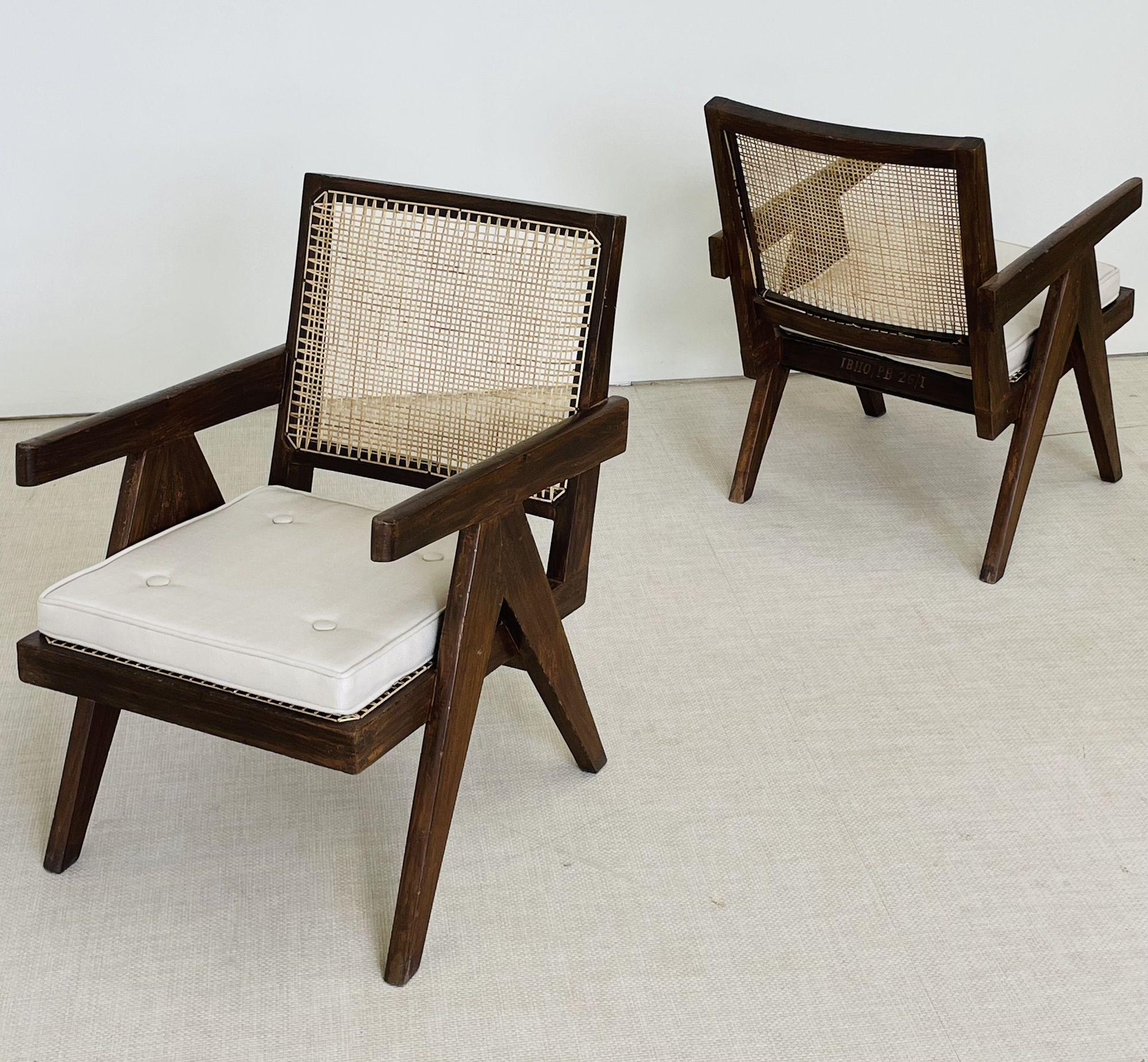 Pierre Jeanneret, French Mid-Century Modern, Lounge Chairs, Cane, Chandigarh In Good Condition In Manhasset, NY