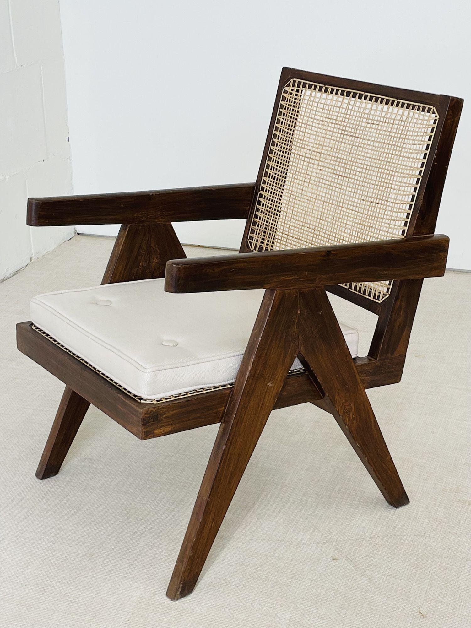 20th Century Pierre Jeanneret, French Mid-Century Modern, Lounge Chairs, Cane, Chandigarh For Sale