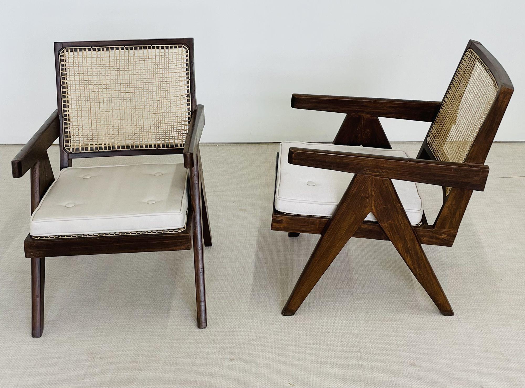 Pierre Jeanneret, French Mid-Century Modern, Lounge Chairs, Cane, Chandigarh For Sale 2
