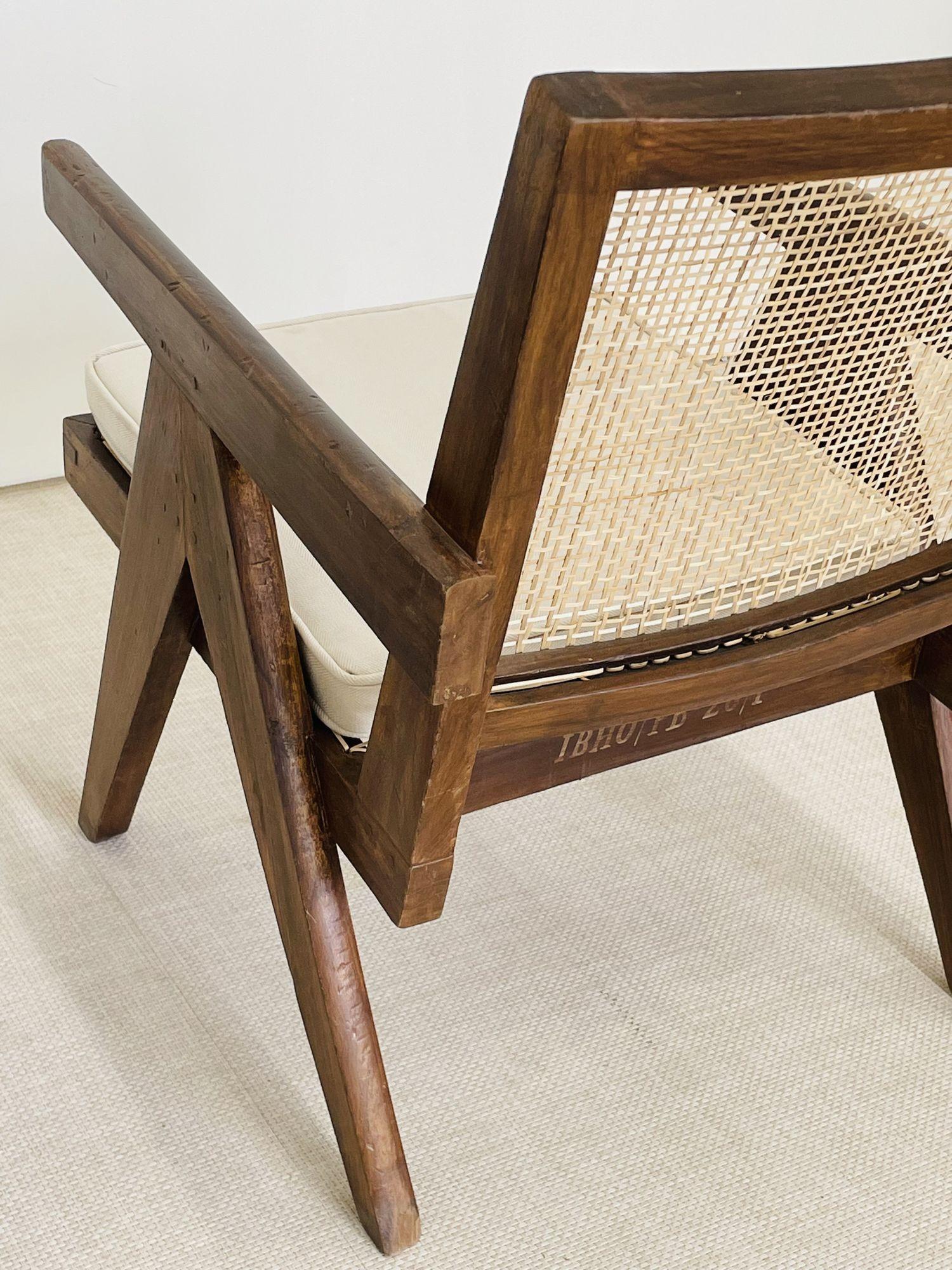 Pierre Jeanneret, French Mid-Century Modern, Lounge Chairs, Cane, Chandigarh 3