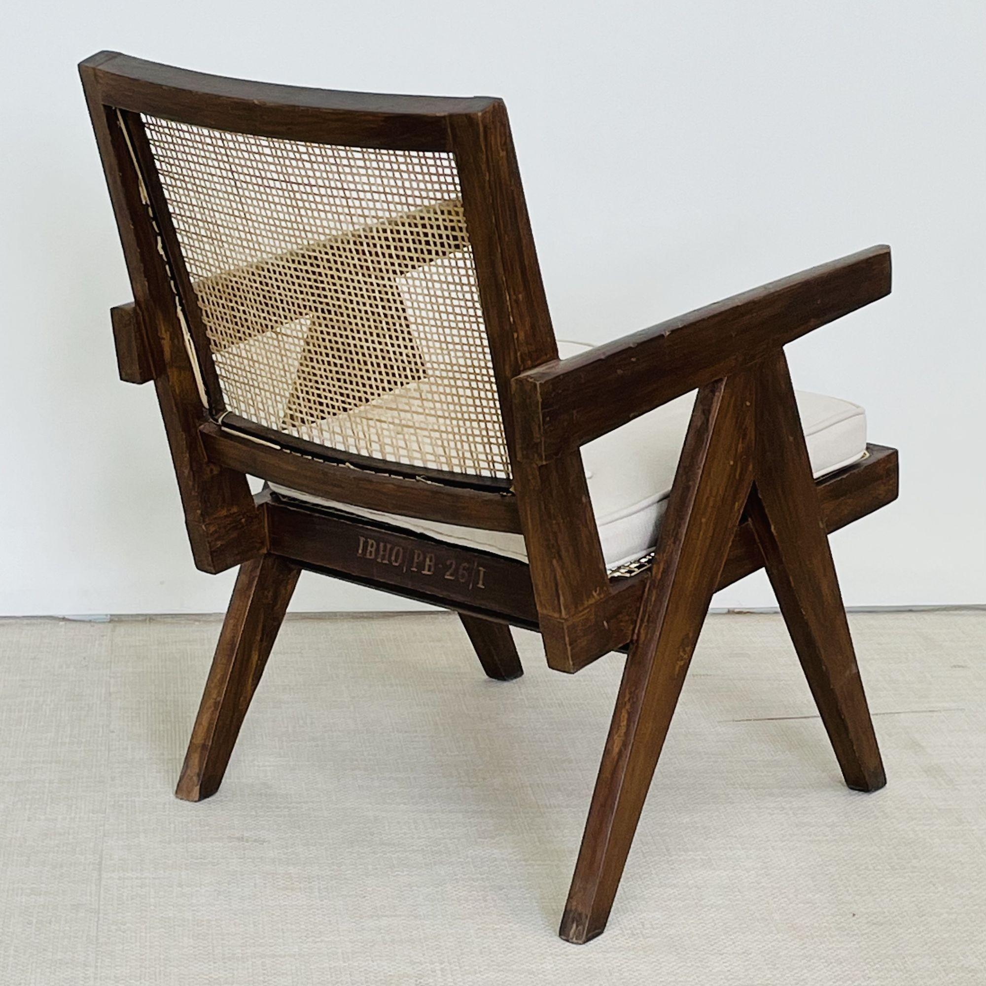 Pierre Jeanneret, French Mid-Century Modern, Lounge Chairs, Cane, Chandigarh For Sale 4
