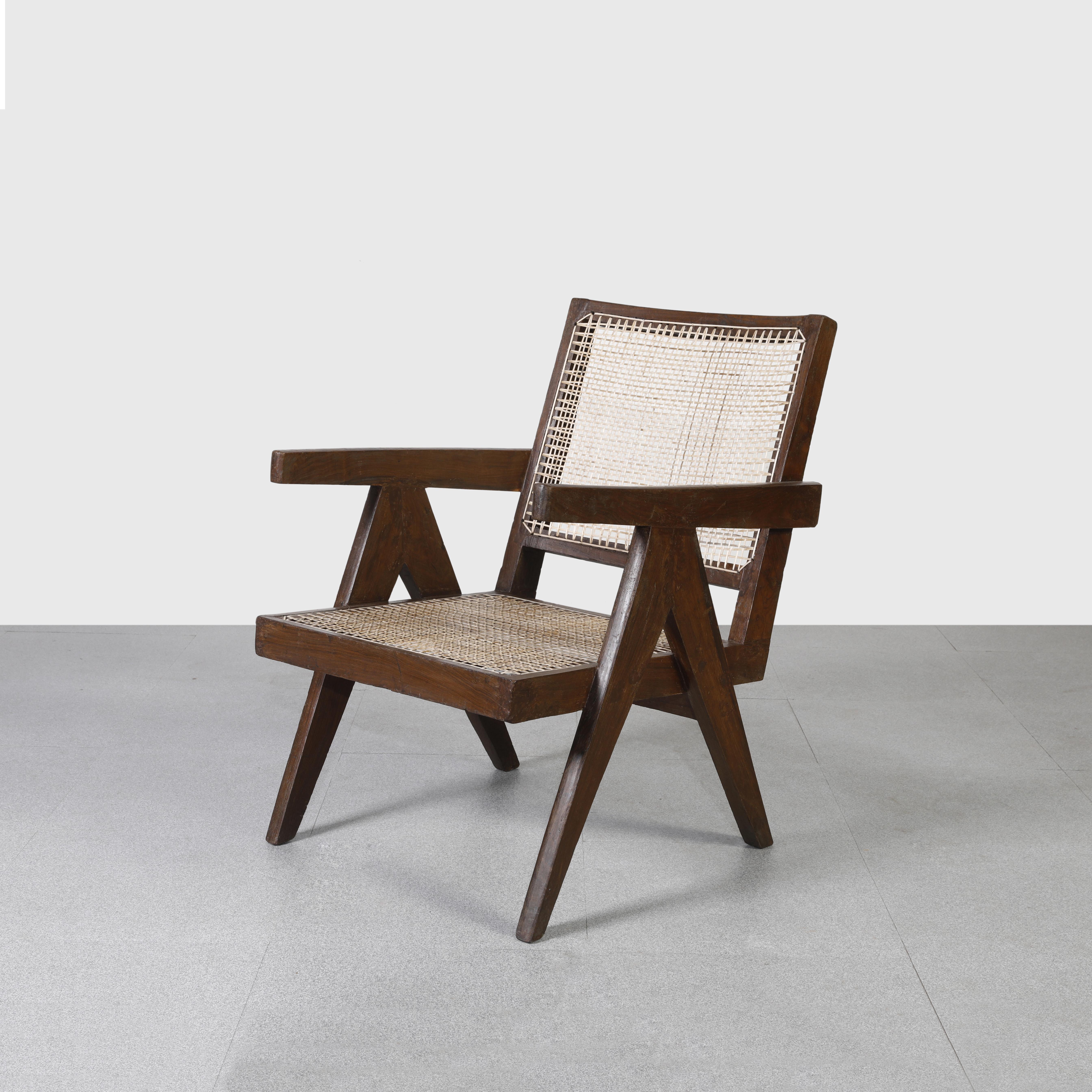 Authentisches Pierre Jeanneret Sesselpaar Easy ChairPJ-SI-29-A / Chandigarh, Paar (Gehstock) im Angebot
