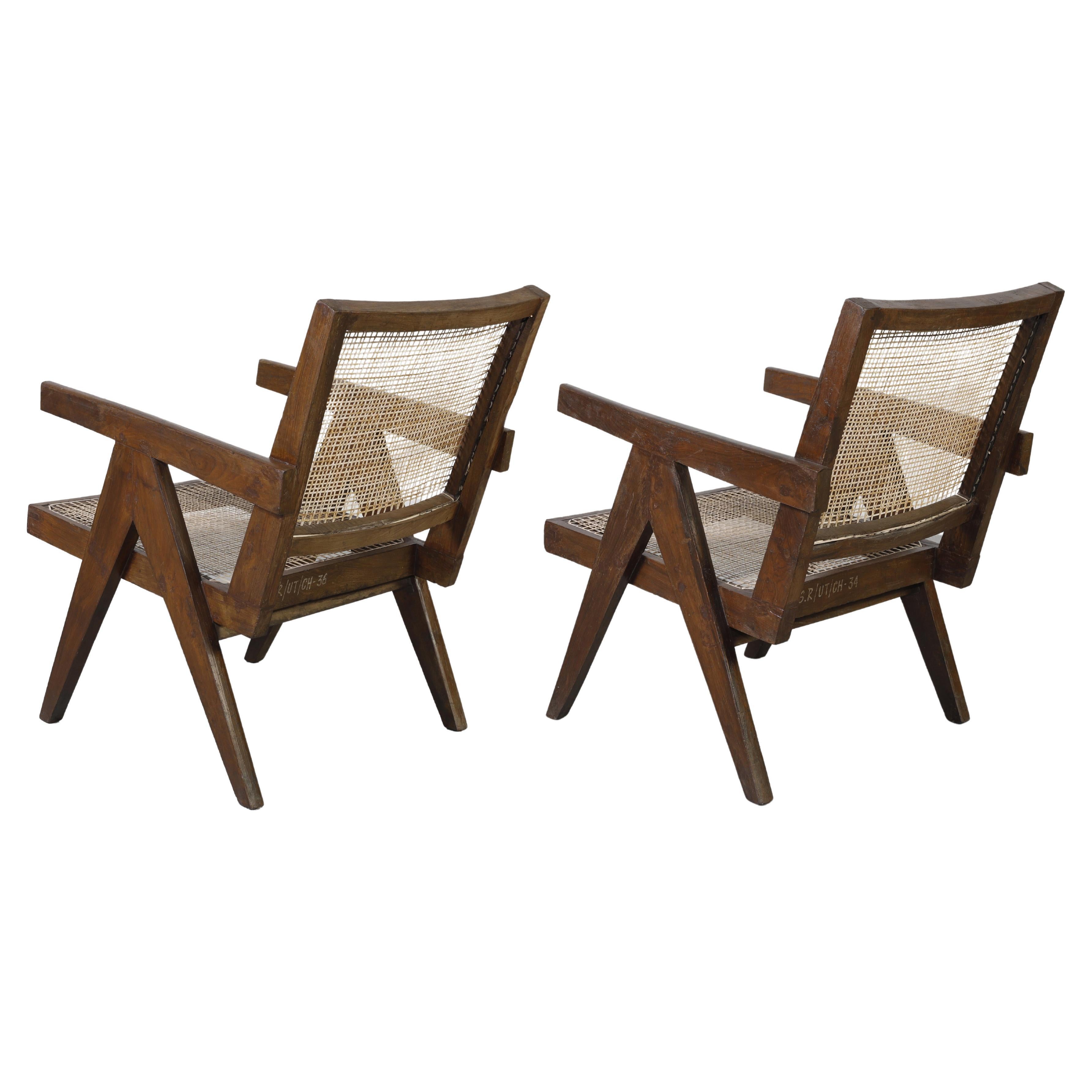 Authentisches Pierre Jeanneret Sesselpaar Easy ChairPJ-SI-29-A / Chandigarh, Paar im Angebot