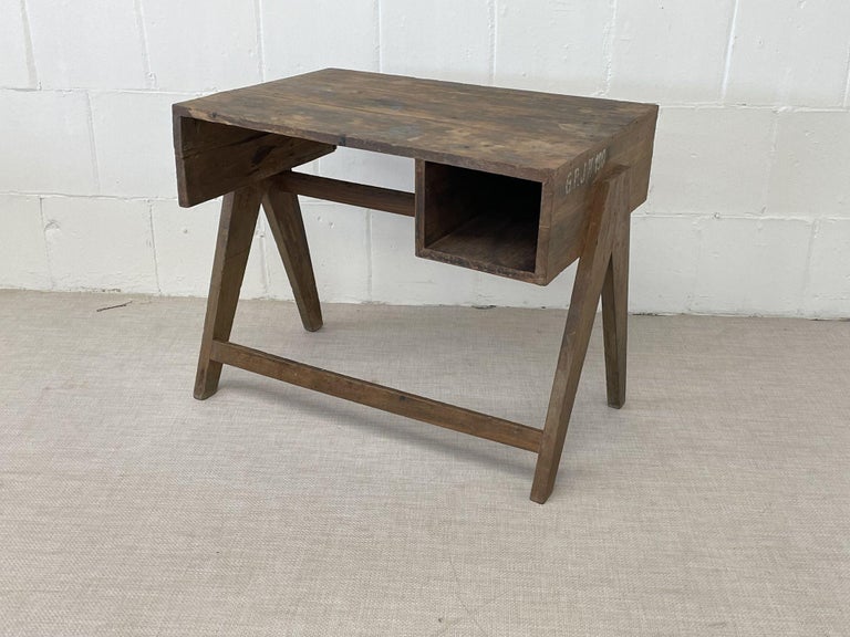 Cane Authentic Pierre Jeanneret Study Desk / Writing Table, Mid-Century Modern For Sale