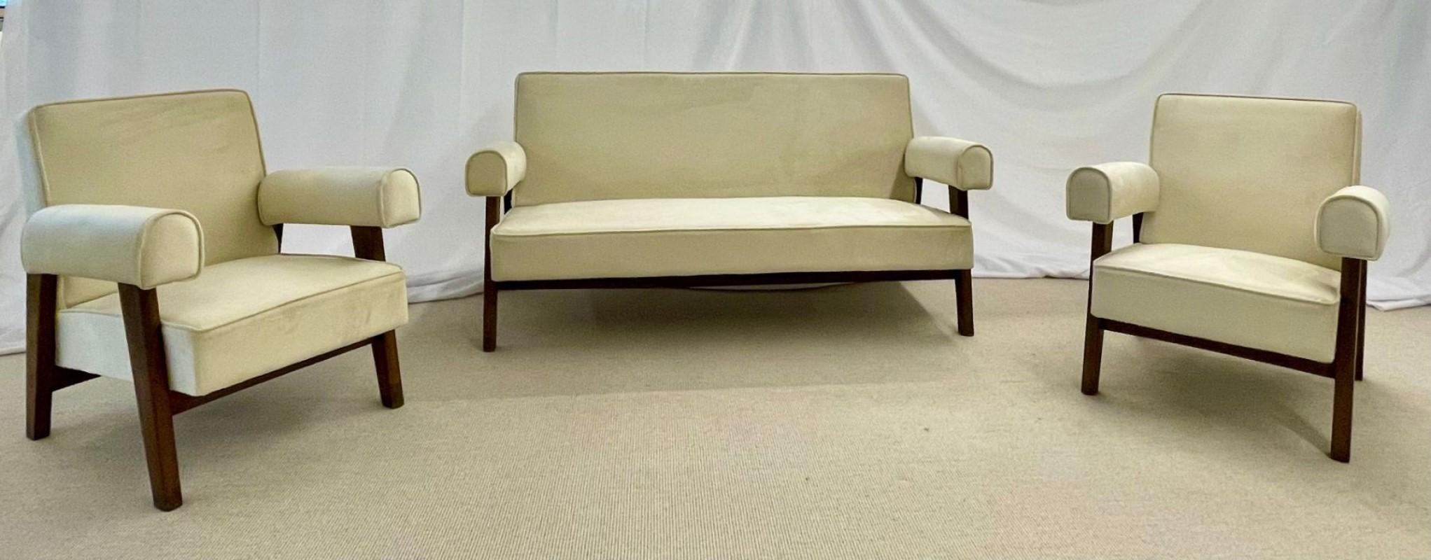 Pierre Jeanneret Attr., French Mid-Century Modern, Bridge Sofa Set, Chandigarh

Upholstered bridge sofa/chair set, Mid-Century Modern, Model PJ-SI-42-B and PJ-SI-42-A attributed to Pierre Jeanneret with special markings on the back of the sofa. This