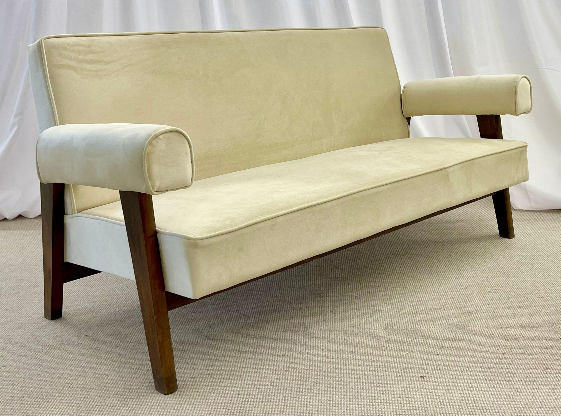 Fabric Pierre Jeanneret Attr., French Mid-Century Modern, Bridge Sofa Set, Chandigarh For Sale