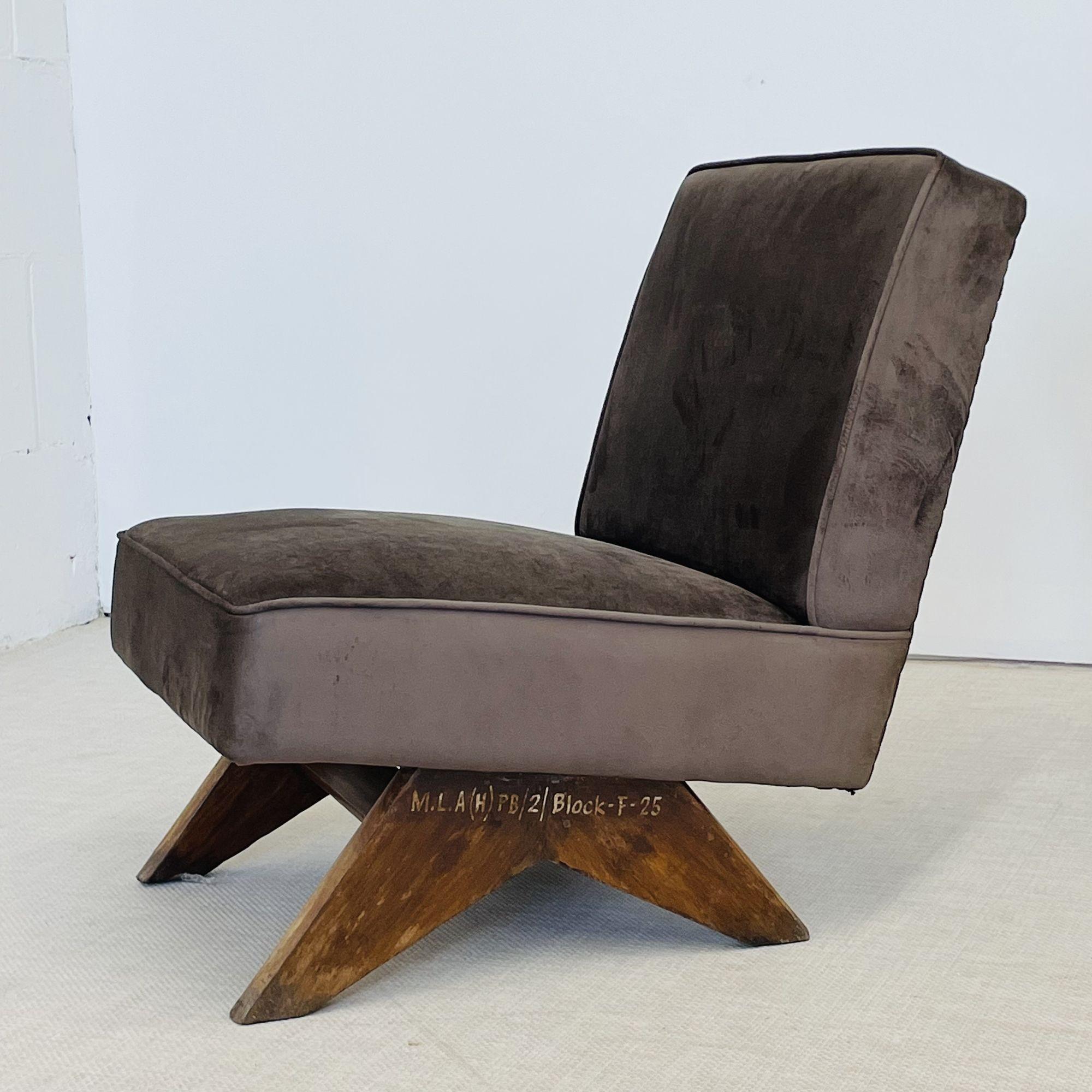 Pierre Jeanneret, French Mid-Century, Slipper Chairs, Teak, Fabric, India, 1960s 5