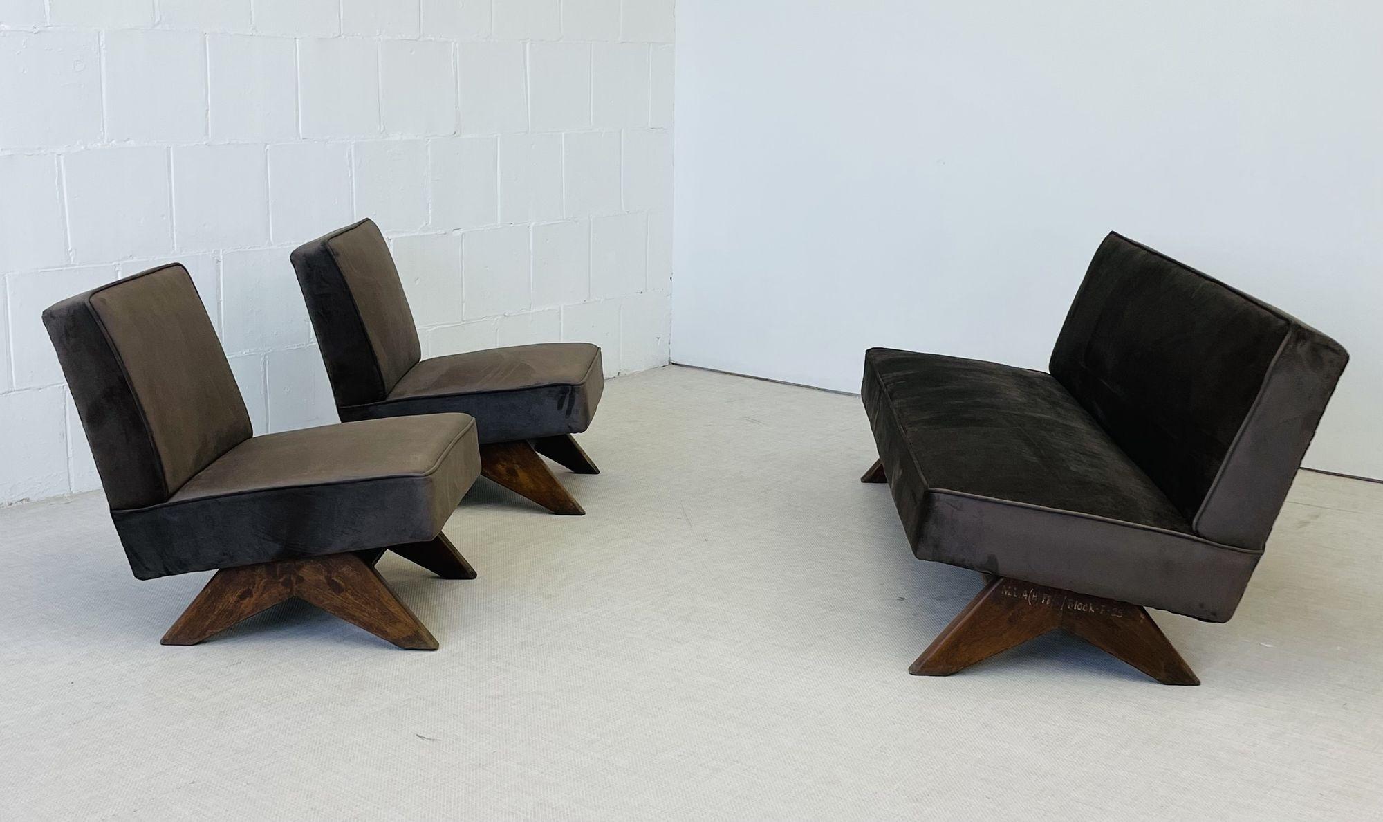 Pierre Jeanneret, French Mid-Century, Slipper Chairs, Teak, Fabric, India, 1960s 7