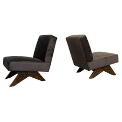 Vintage Upholstered Easy Lounge/Slipper Chairs, Mid-Century Attr. to Pierre Jeanneret 