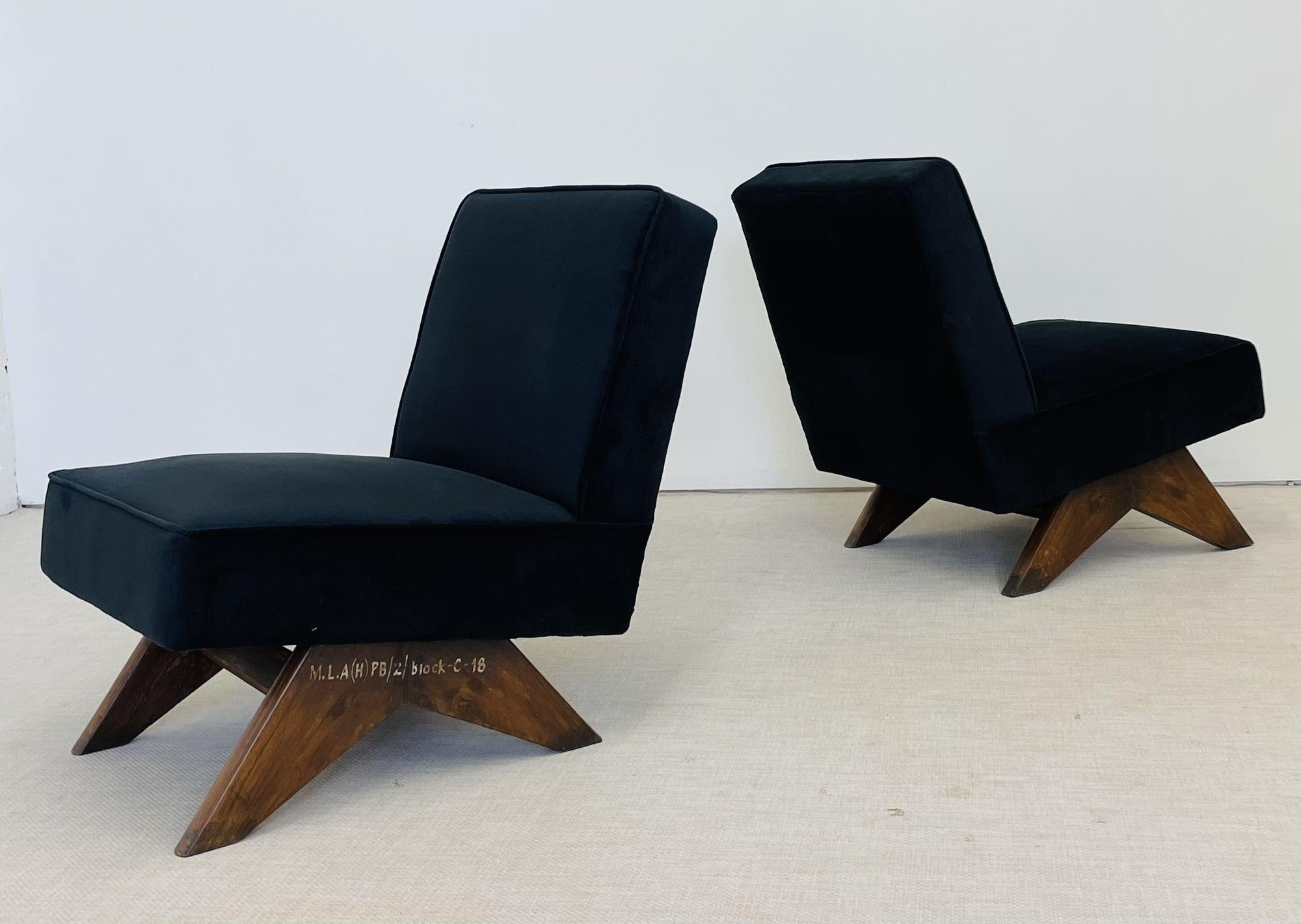 Pierre Jeanneret Upholstered Sofa Set, Black Suede, Mid-Century Modern 4
