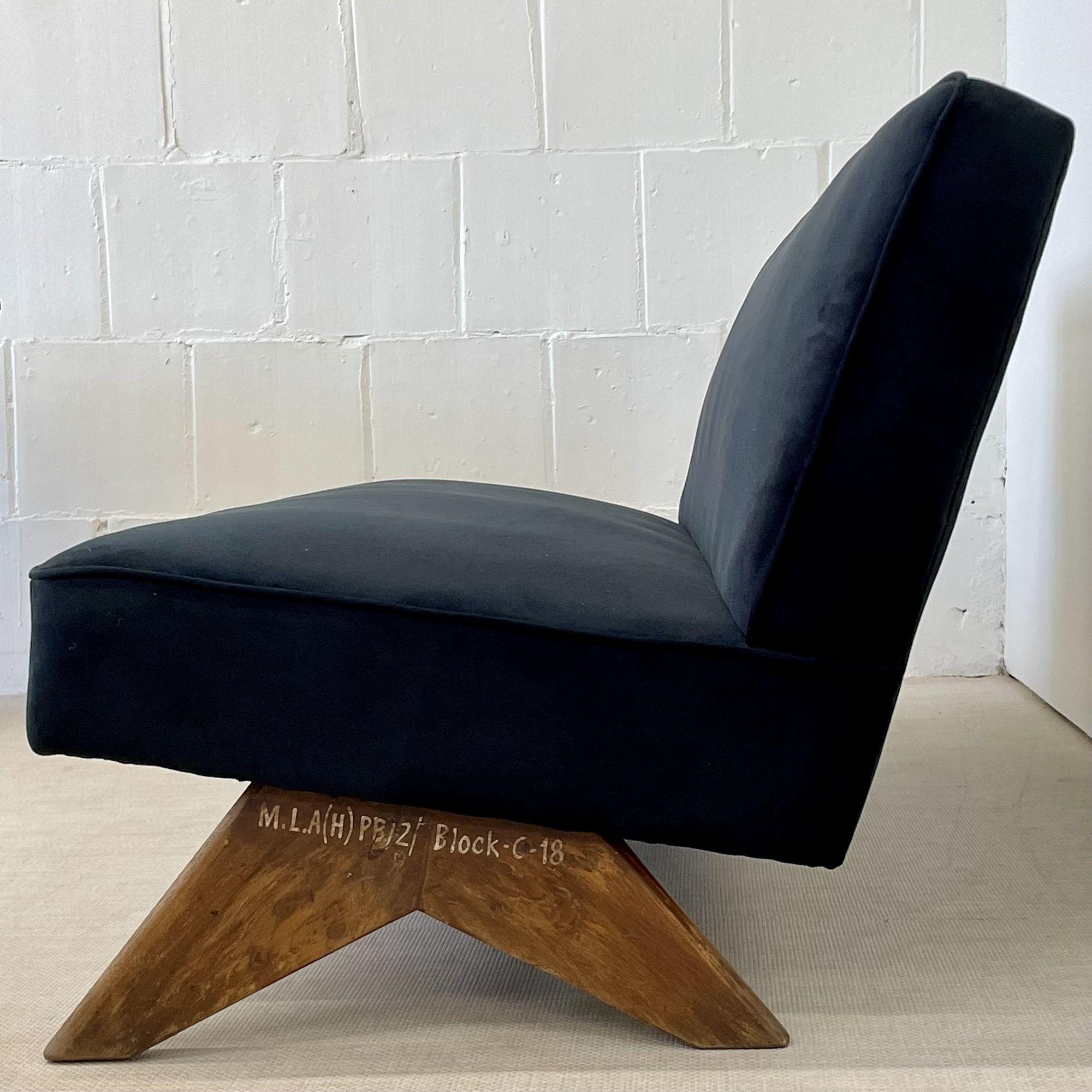 Pierre Jeanneret Upholstered Sofa Set, Black Suede, Mid-Century Modern 5