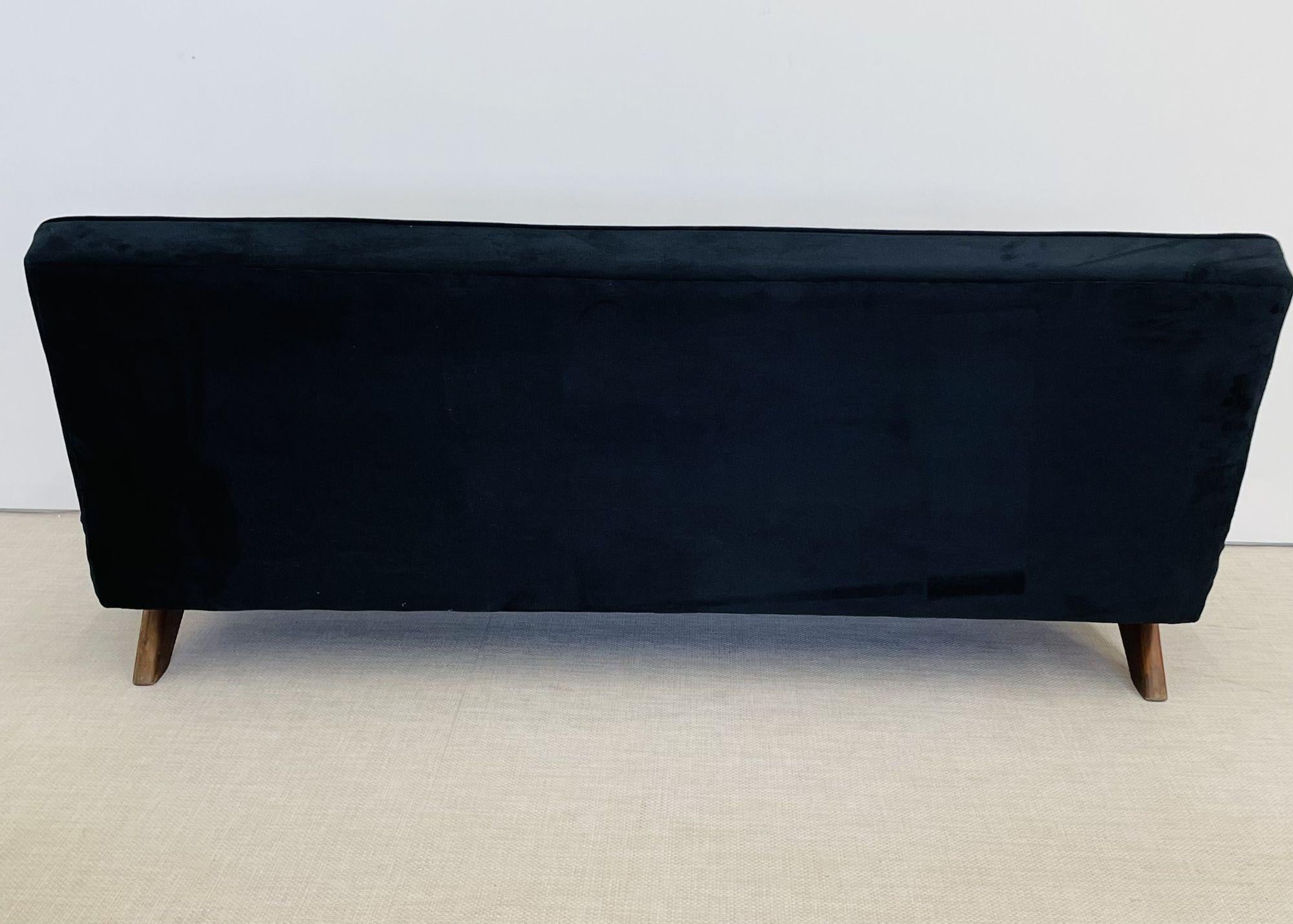Pierre Jeanneret Upholstered Sofa Set, Black Suede, Mid-Century Modern 1