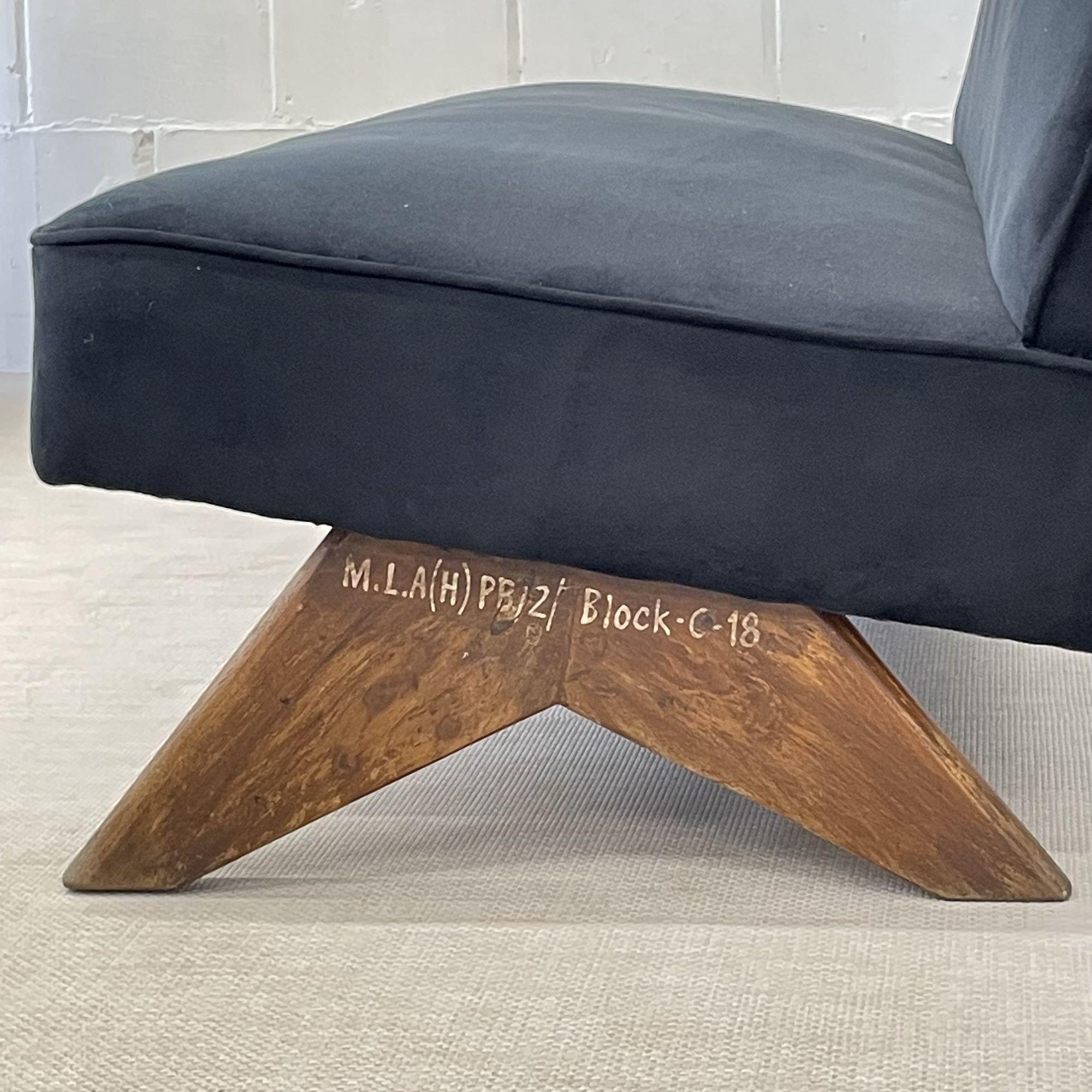 Pierre Jeanneret Upholstered Sofa Set, Black Suede, Mid-Century Modern 2