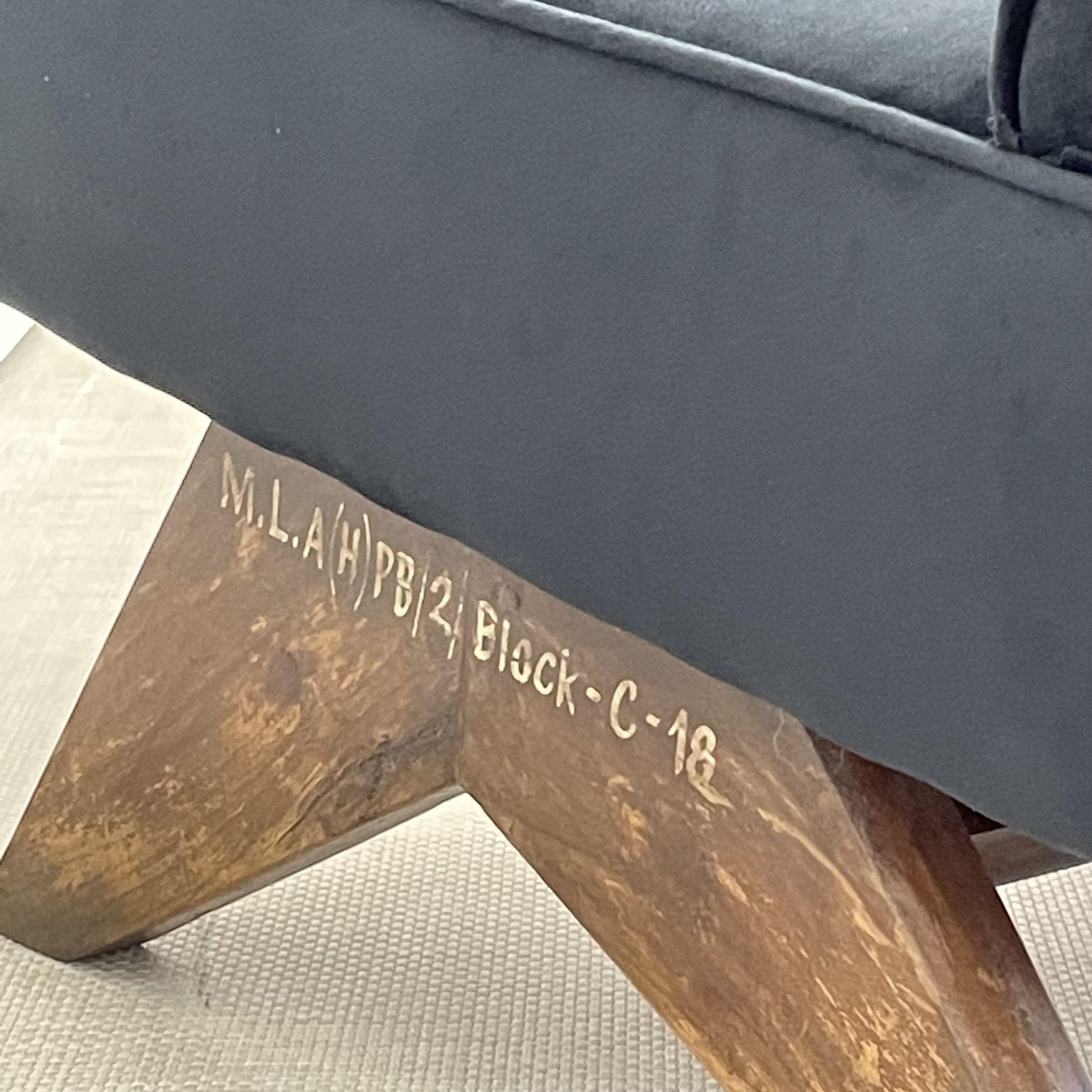 Pierre Jeanneret Upholstered Sofa Set, Black Suede, Mid-Century Modern 3