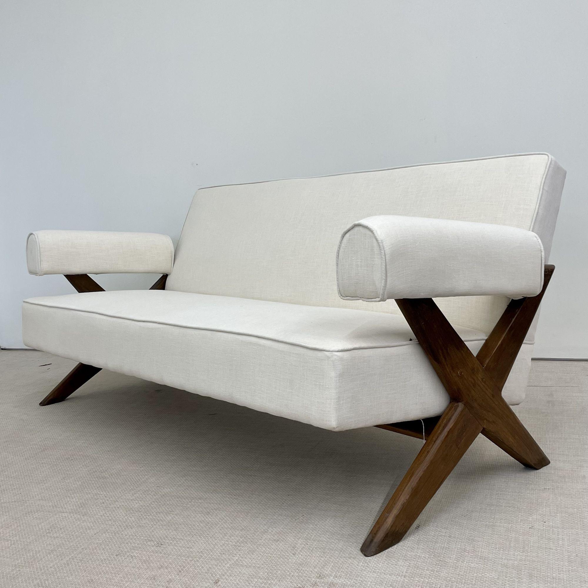 Pierre Jeanneret, French Mid-Century Modern, Sofa Set, X-Leg, Chandigarh, 1960s In Good Condition For Sale In Stamford, CT