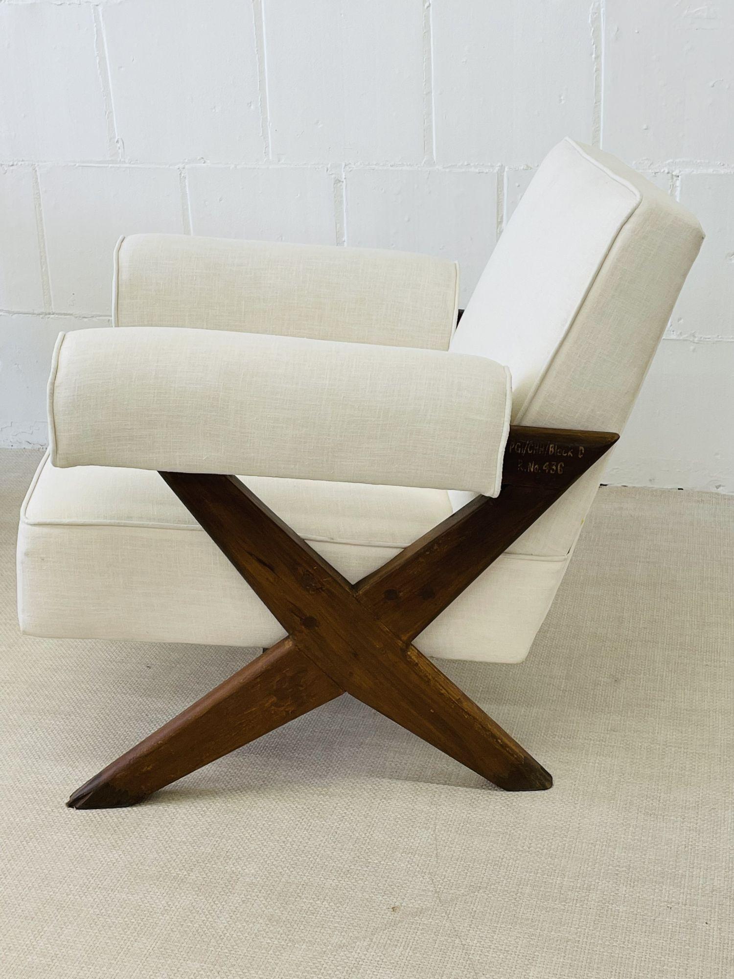 Linen Pierre Jeanneret, French Mid-Century Modern, Sofa Set, X-Leg, Chandigarh, 1960s For Sale