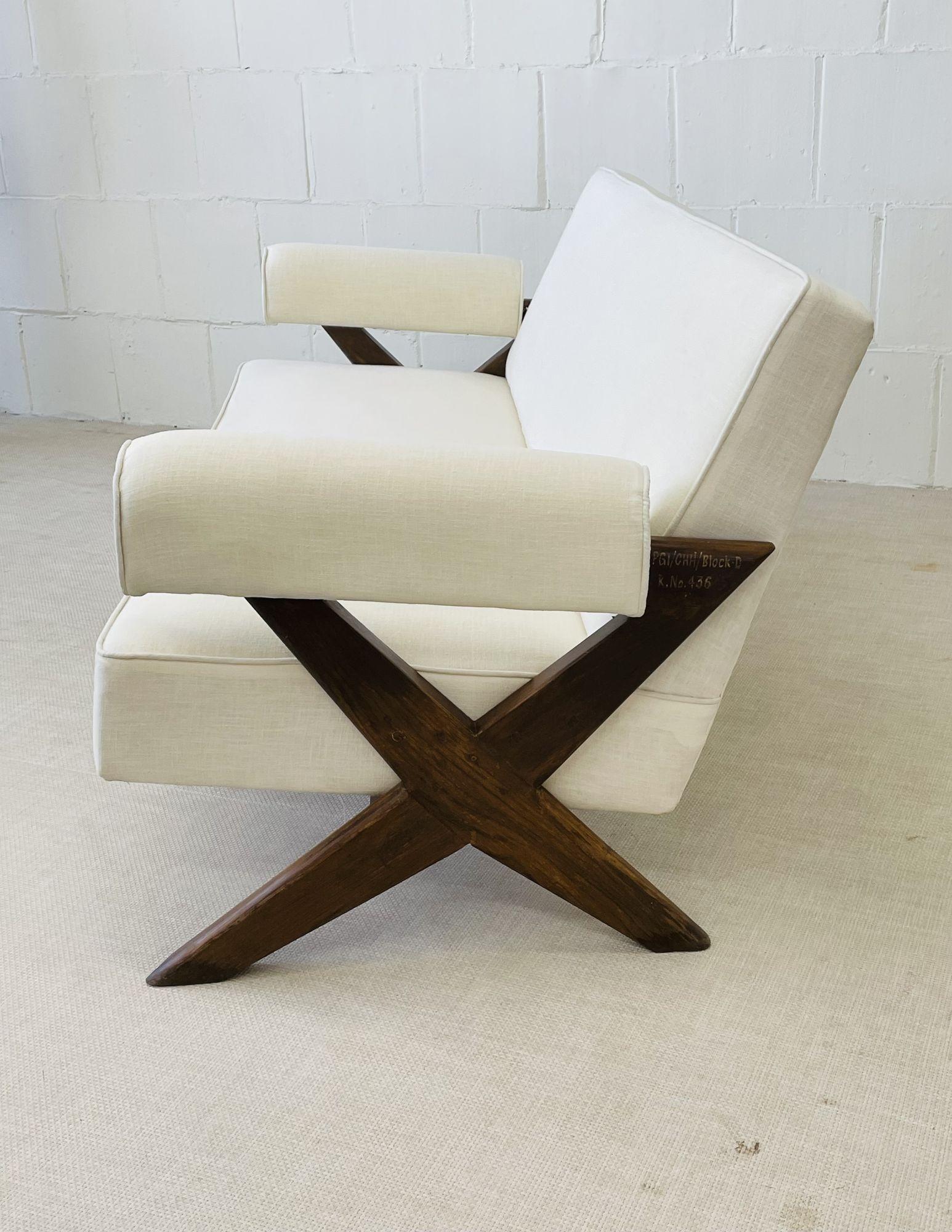 Pierre Jeanneret, French Mid-Century Modern, Sofa Set, X-Leg, Chandigarh, 1960s For Sale 2