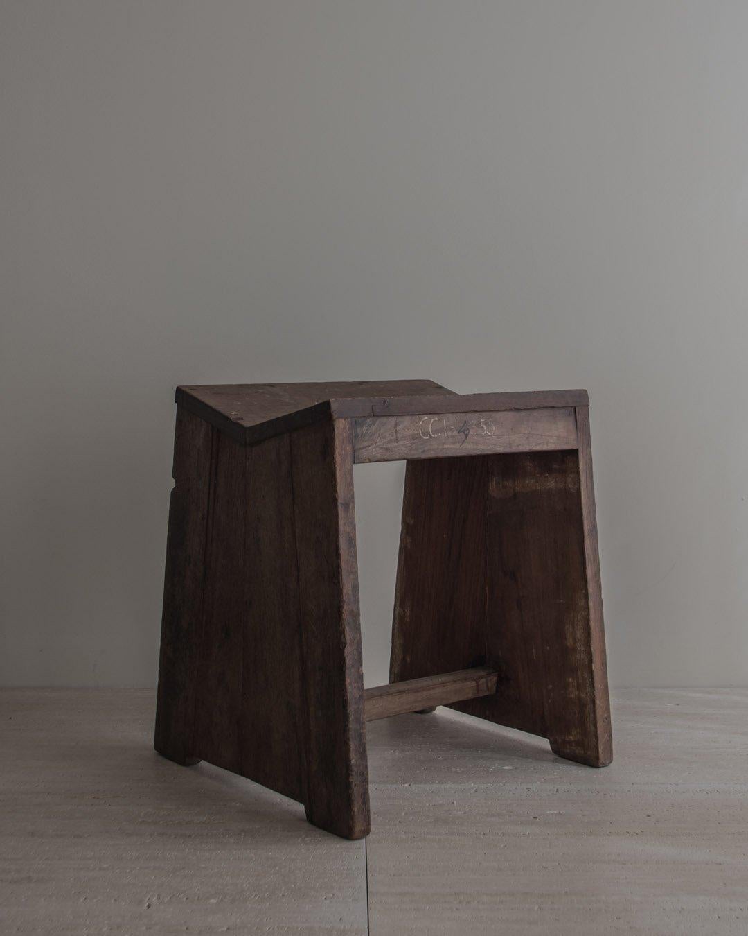 Authentic PJ-SI-68-A also known as the Sewing Stool by Pierre Jeanneret - From the furnishings of the buildings of Chandigarh, circa the 1960s. Photos of the current and original state - Comes with authenticity certificate – The item has writings on