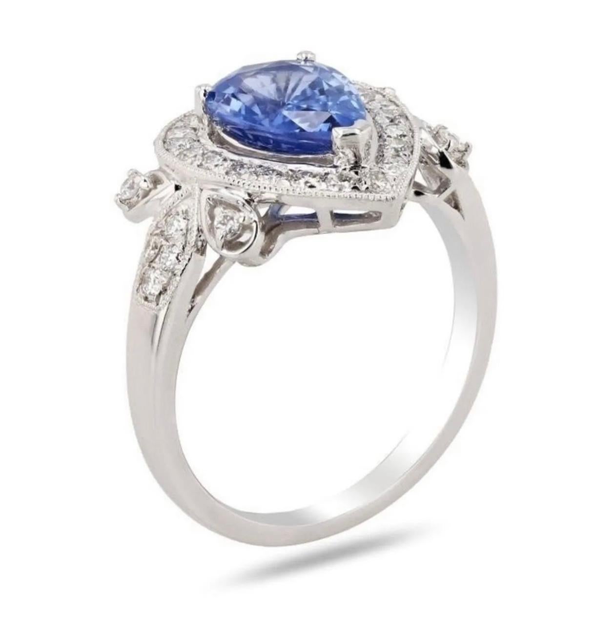 Pear Cut Authentic Platinum 2.02 Ct Sapphire & Diamond Ring Appraisal Inc For Sale