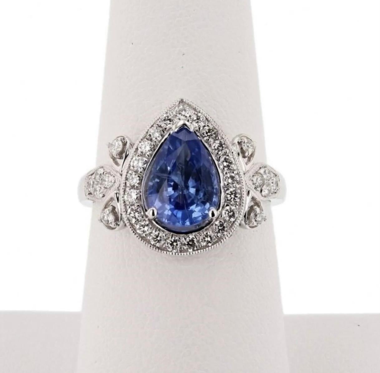 Authentic Platinum 2.02 Ct Sapphire & Diamond Ring Appraisal Inc In Excellent Condition For Sale In Perry, FL