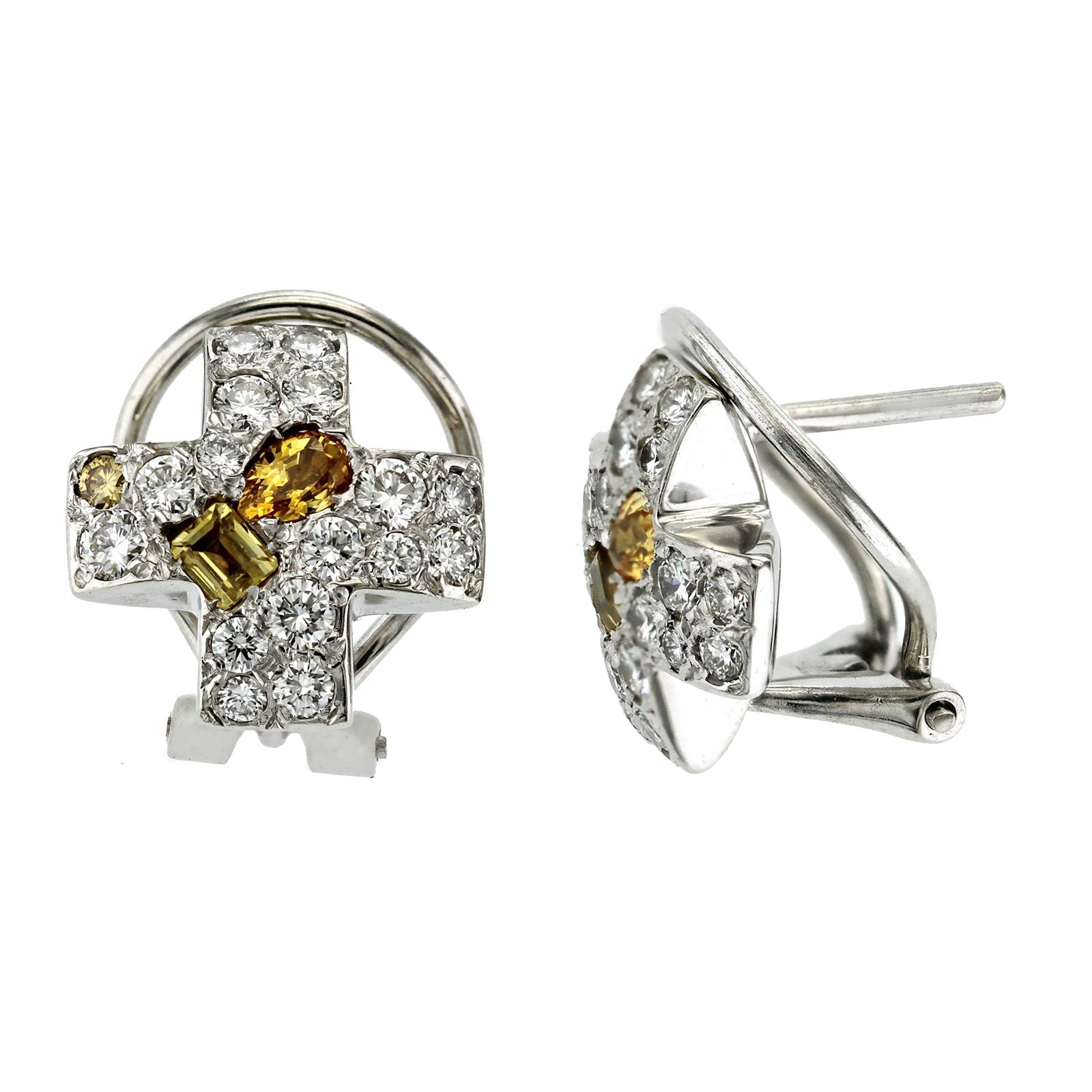 Boucles d'oreilles authentiques Pomellato en or blanc 18 carats avec diamant et saphir jaune Excellent état - En vente à Los Angeles, CA