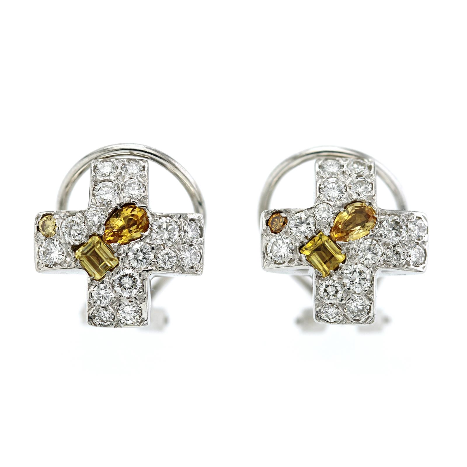 Boucles d'oreilles authentiques Pomellato en or blanc 18 carats avec diamant et saphir jaune Unisexe en vente