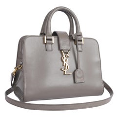 Saint Laurent Grey Monogram Leather YSL Small Baby Cabas Satchel Crossbody Bag