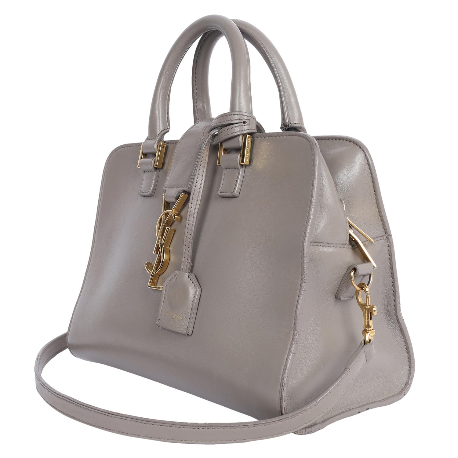 Women's Saint Laurent Grey Monogram Leather YSL Small Baby Cabas Satchel Crossbody Bag