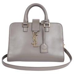 Saint Laurent Grey Monogram Leather YSL Small Baby Cabas Satchel Crossbody Bag