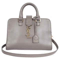 Used Saint Laurent Grey Monogram Leather YSL Small Baby Cabas Satchel Crossbody Bag 