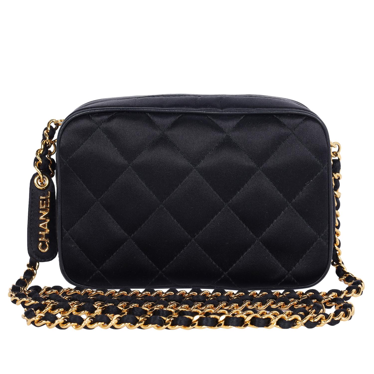 Chanel Mini Satin Leather Quilted Camera Cross Body Bag 1996 In Excellent Condition For Sale In Salt Lake Cty, UT