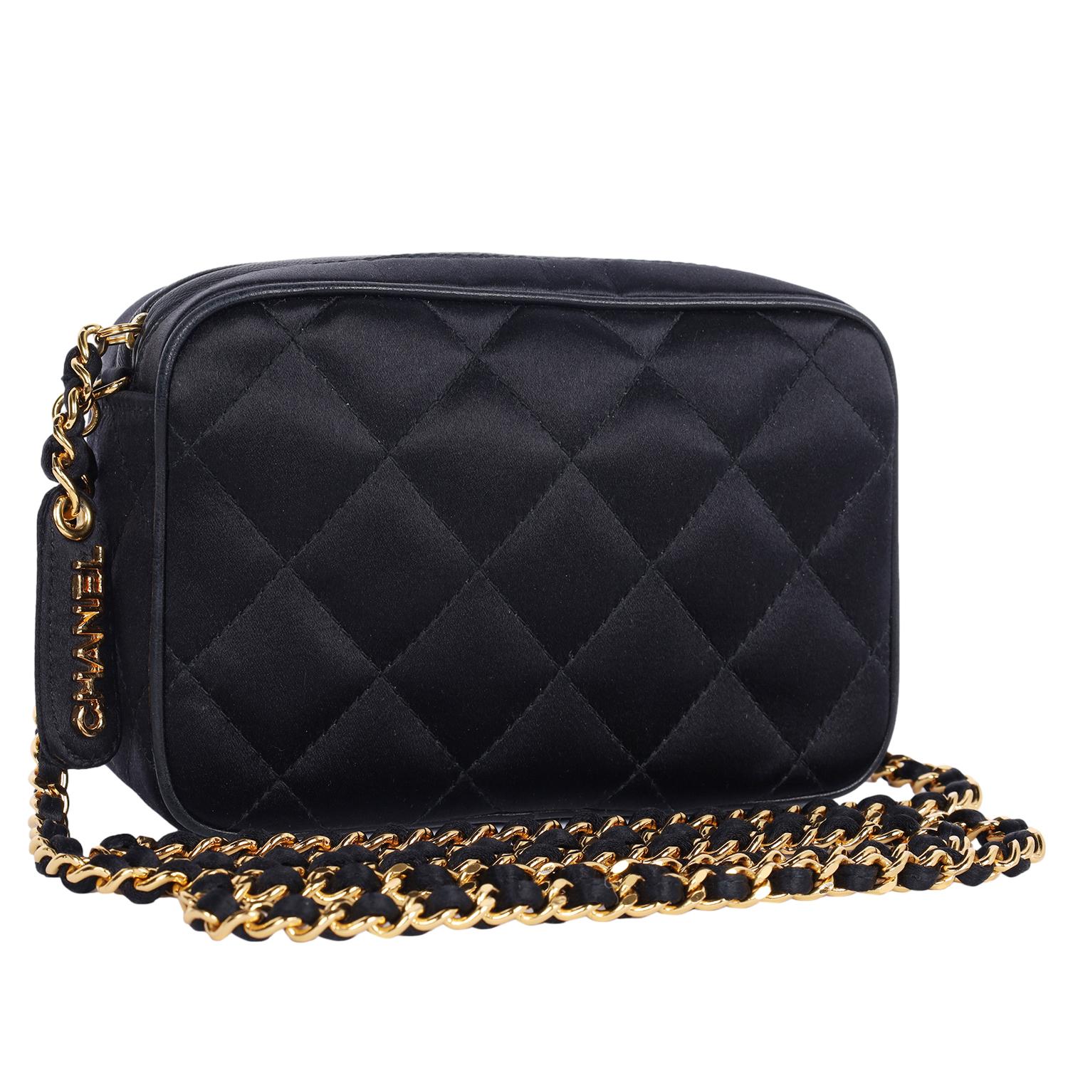 Women's Chanel Mini Satin Leather Quilted Camera Cross Body Bag 1996 For Sale