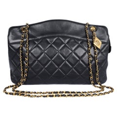 Vintage Chanel Black Quilted Lambskin Leather Crossbody Bag 1989