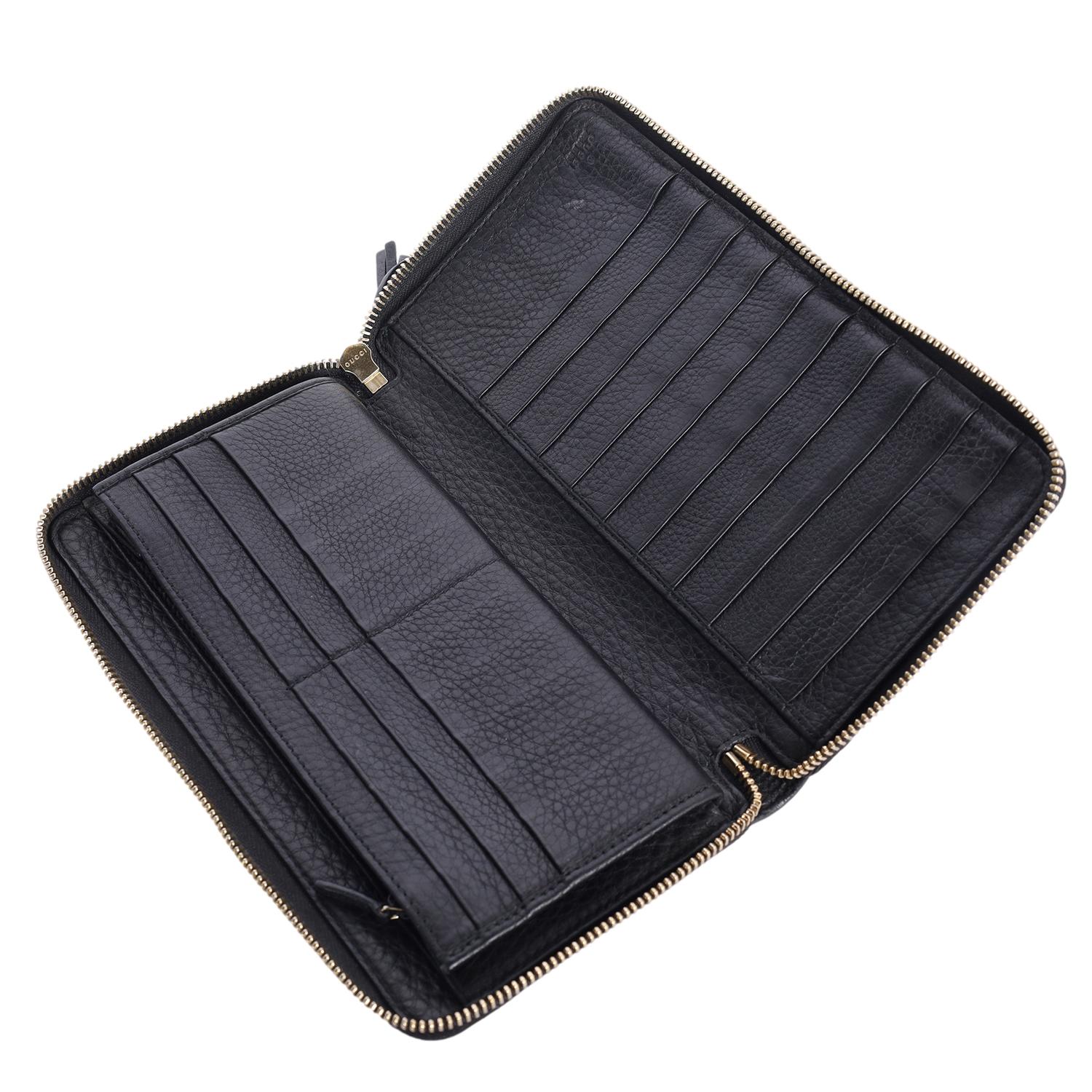 Gucci Calfskin Leather Soho Zip Around Passport Wallet Black 6