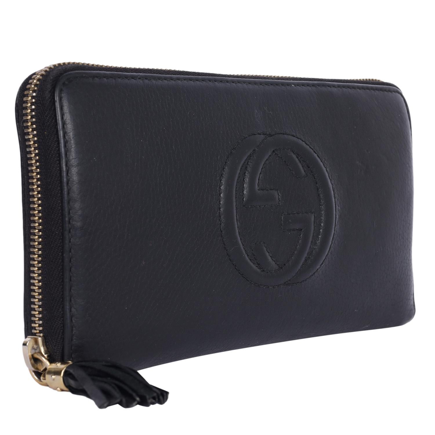 Women's or Men's Gucci Calfskin Leather Soho Zip Around Passport Wallet Black