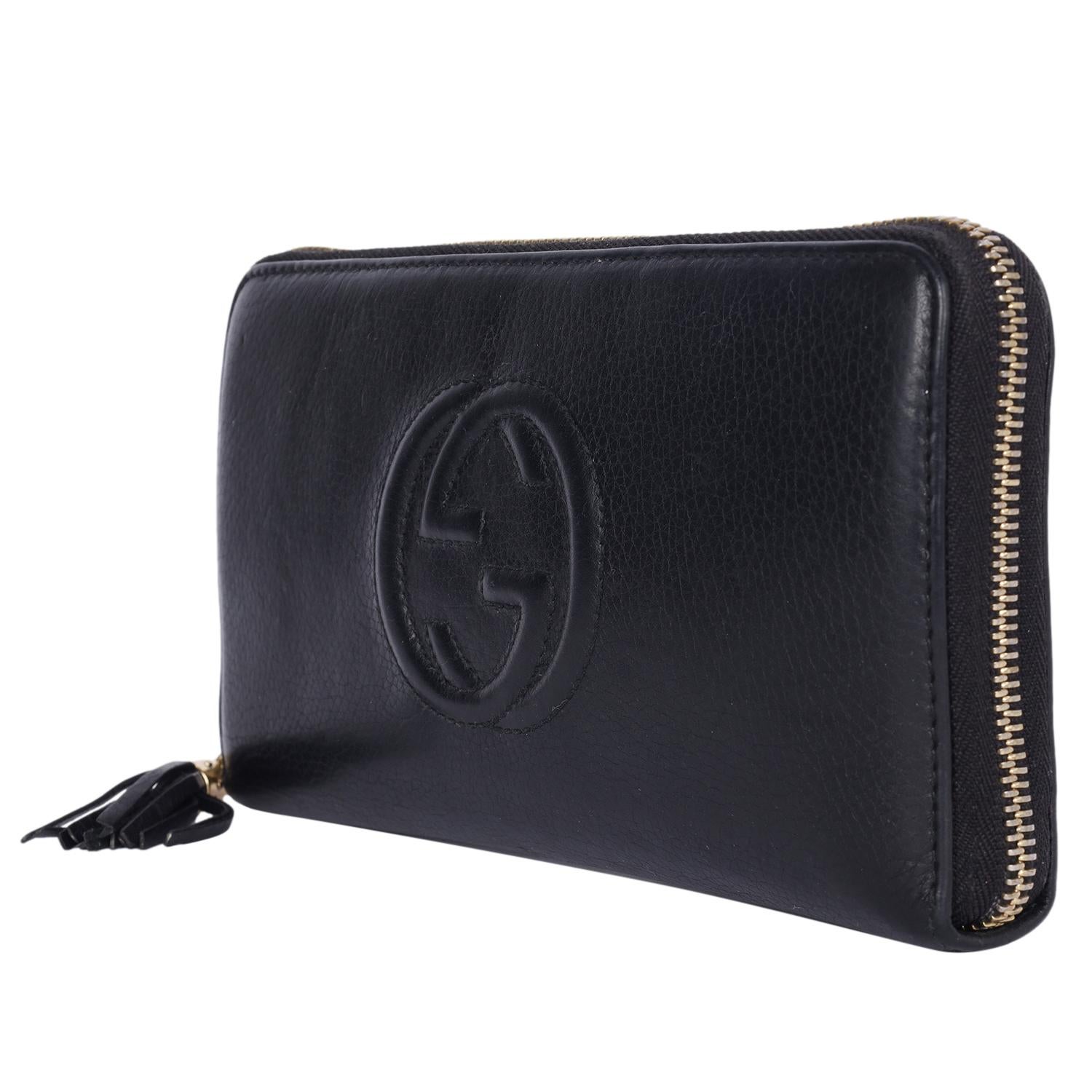 Gucci Calfskin Leather Soho Zip Around Passport Wallet Black 1