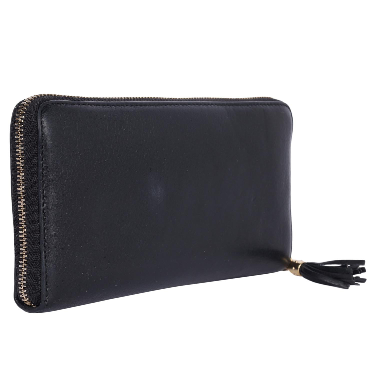Gucci Calfskin Leather Soho Zip Around Passport Wallet Black 2
