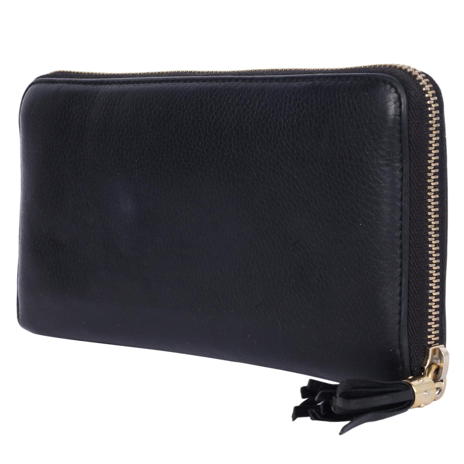 Gucci Calfskin Leather Soho Zip Around Passport Wallet Black 3