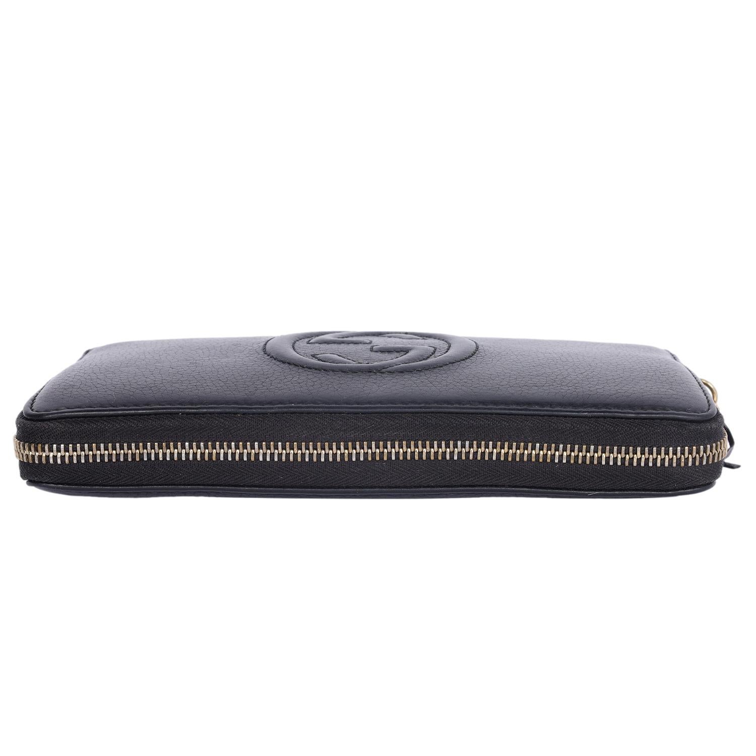 Gucci Calfskin Leather Soho Zip Around Passport Wallet Black 5